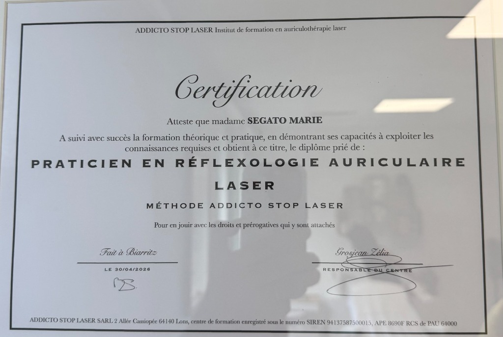 photo diplome Addicto stop laser Toulouse 