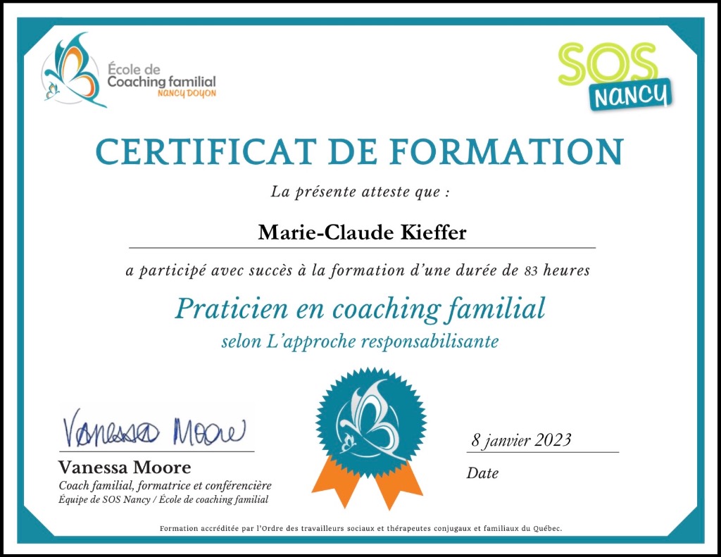 photo diplome Mc coaching familial 