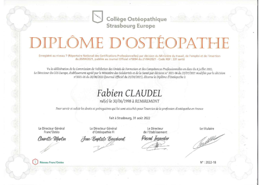 photo diplome Fabien Claudel