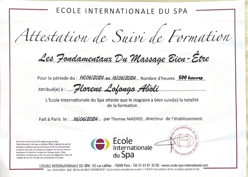 photo diplome Massage by Shine