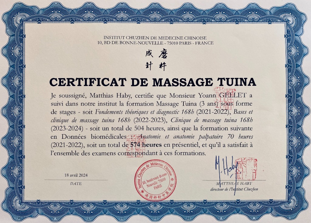 photo diplome Massages MTC - Montpellier