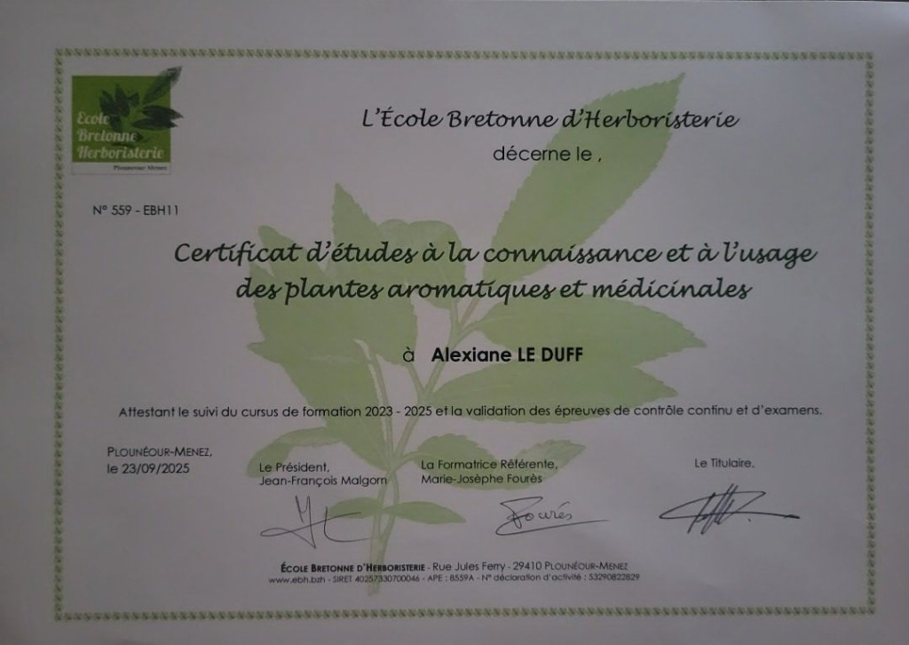 photo diplome Herboristerie du Lapin Lune