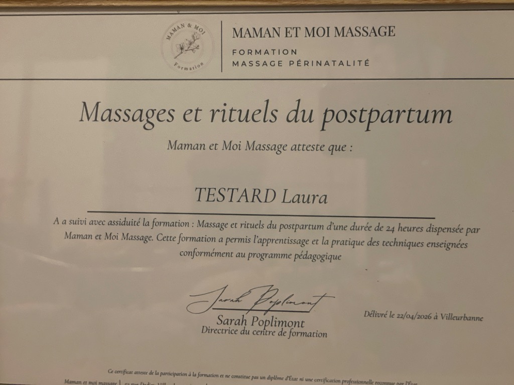 photo diplome Bulle de l’Aura - Massage bien-être périnatalité
