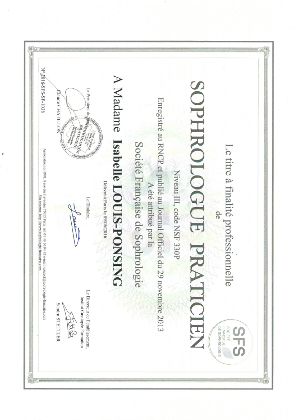 photo diplome Isabelle LOUIS-PONSING