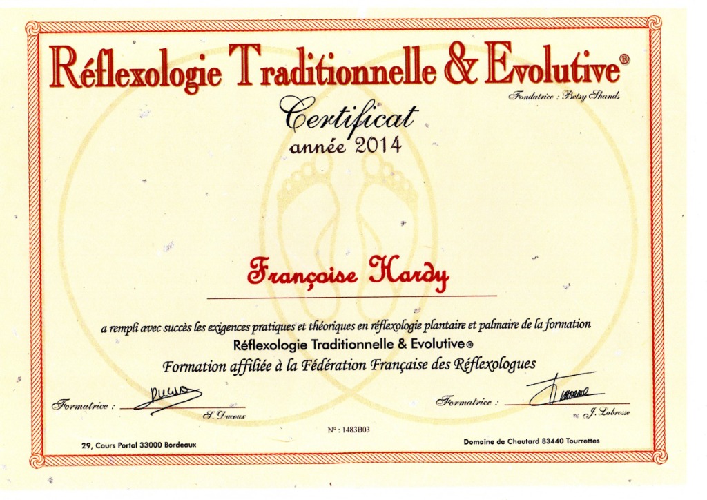 photo diplome Françoise HARDY, HORIZONS Thérapies plurielles