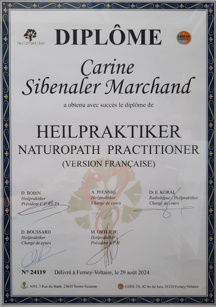 photo diplome Carine Sibenaler - CAP SERENITE