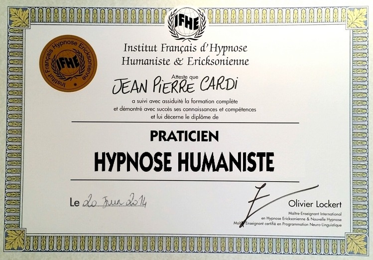 photo diplome CARDI J.Pierre - Hypnothérapeute & Magnétiseur