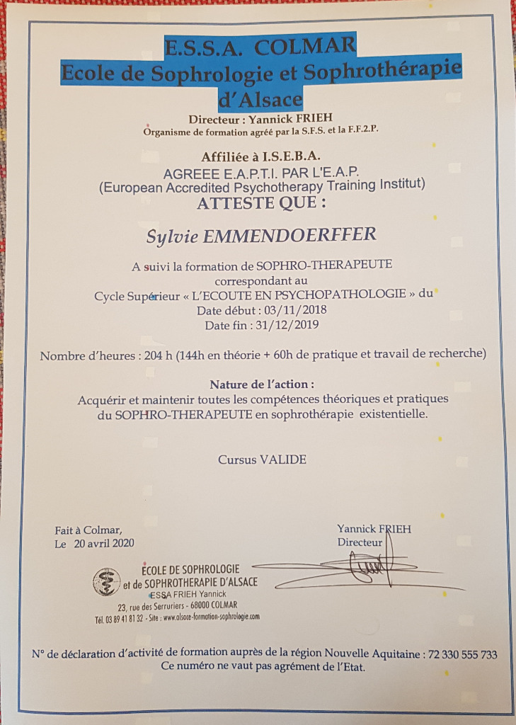 photo diplome Sylvie EMMENDOERFFER