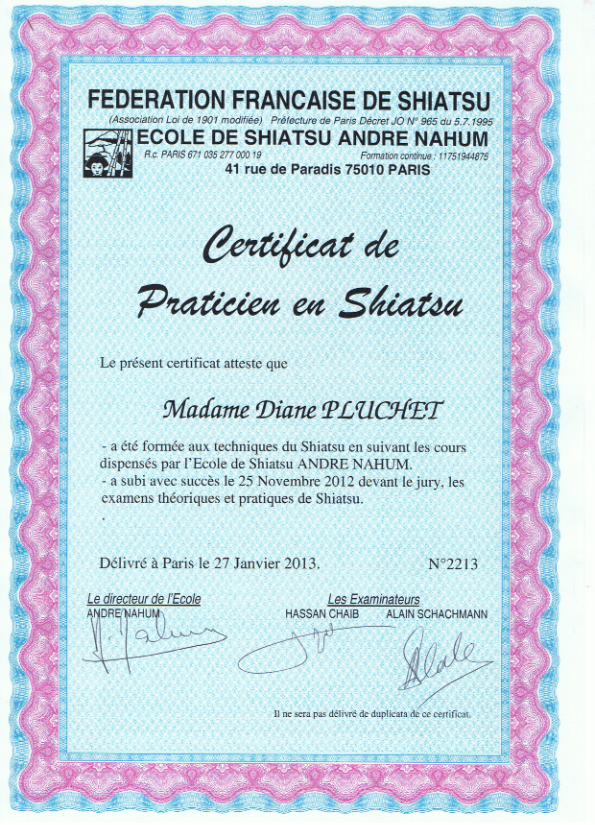 photo diplome Diane Shiatsu