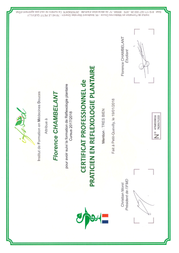 photo diplome FLORENCE CHAMBELANT