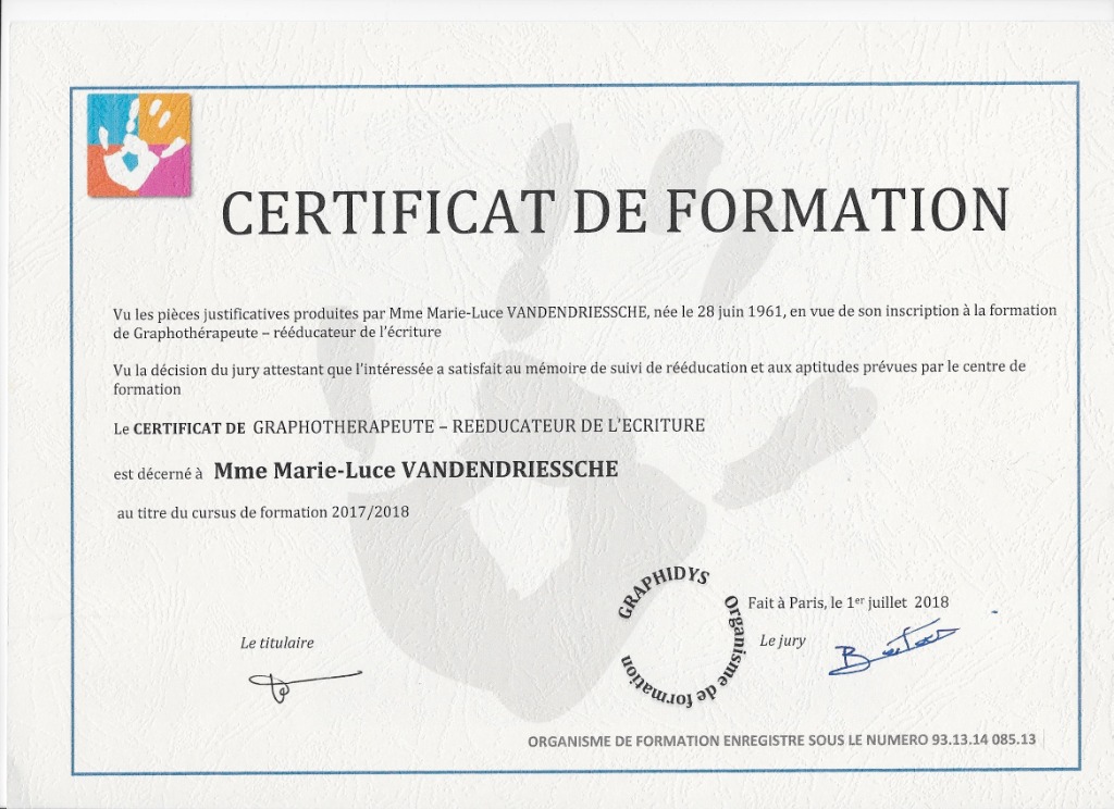 photo diplome Vandendriessche Marie-Luce
