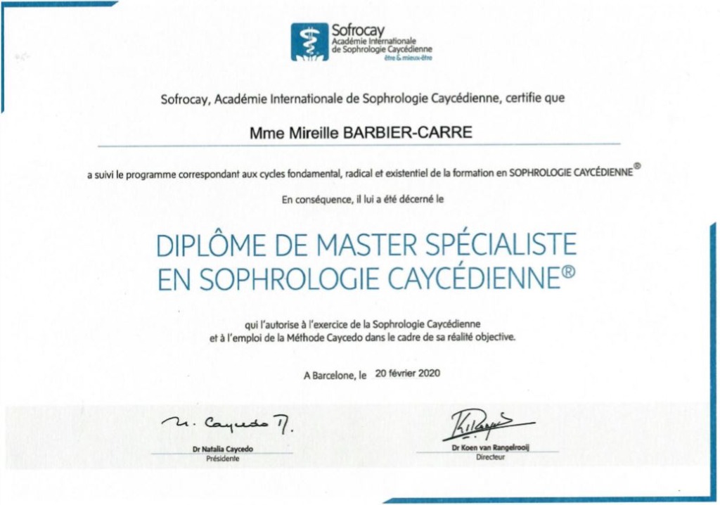 photo diplome Mireille BARBIER CARRE