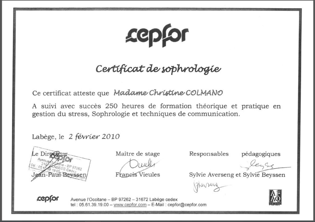 photo diplome Colmano Christine
