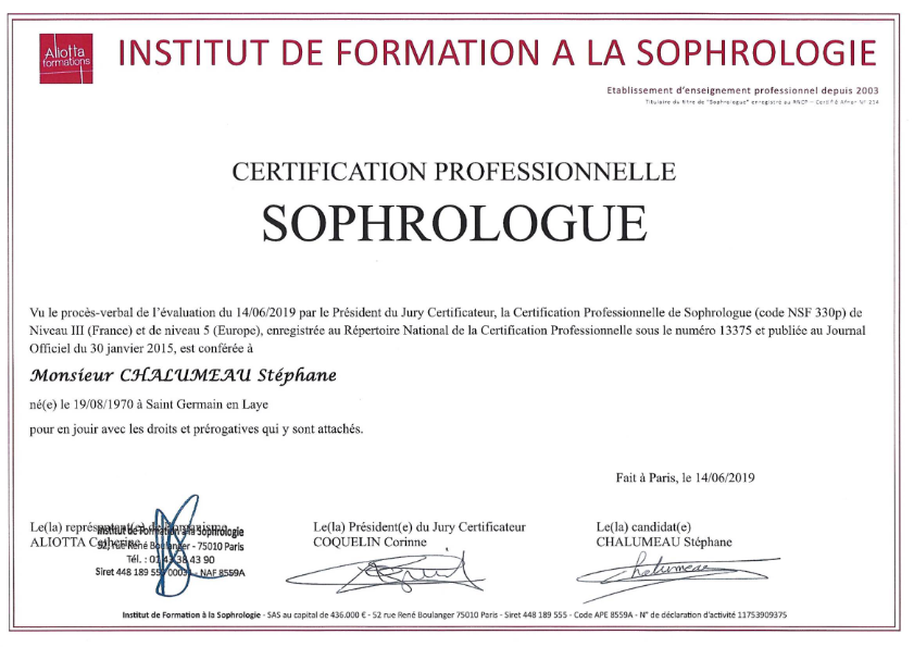 photo diplome Stéphane CHALUMEAU