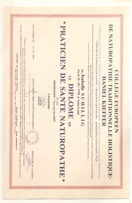 photo diplome Isabelle Schillig