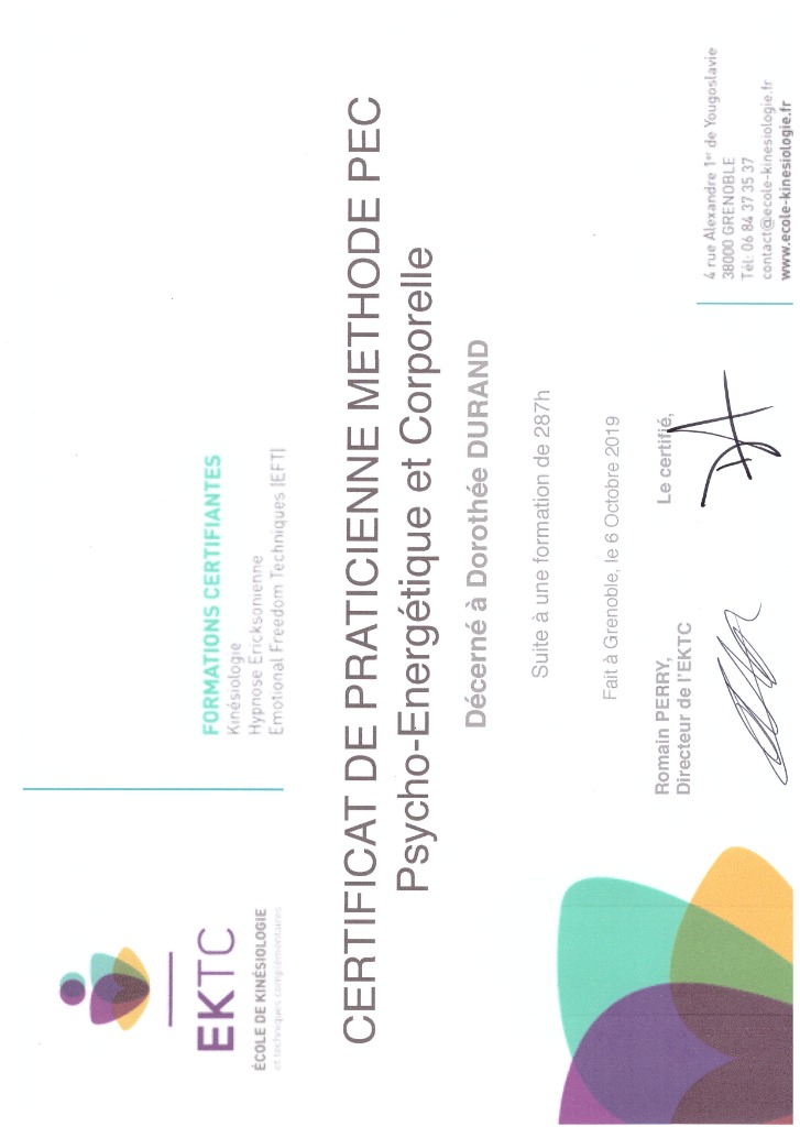 photo diplome Dorothee Durand - Relax’Action