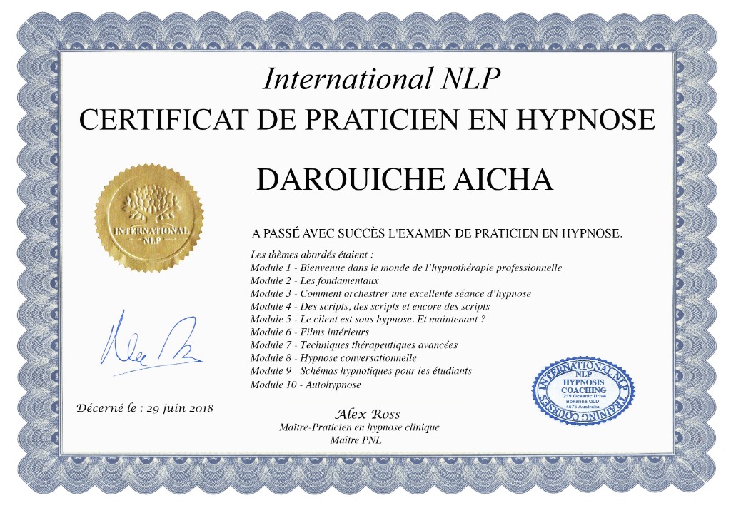 photo diplome A.D. Thérapies et médecines douces 