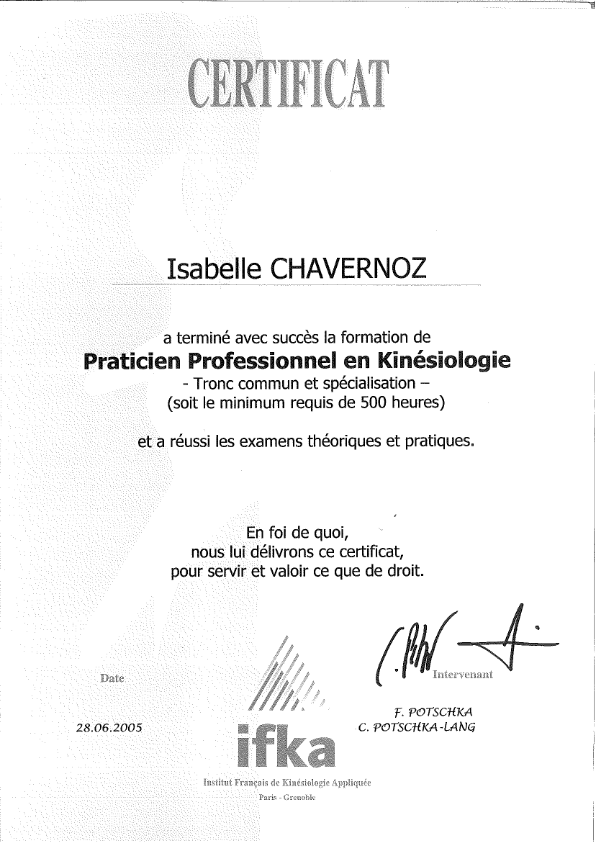 photo diplome Isabelle CHAVERNOZ 