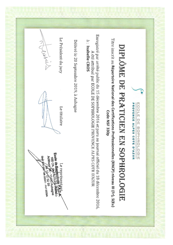 photo diplome Isabelle Cros