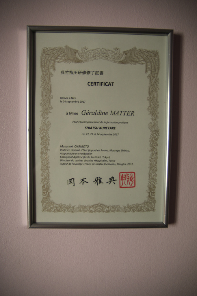 photo diplome Géraldine Matter - Namido Shiatsu