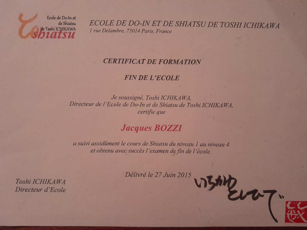 photo diplome Shiatsu doin rendao