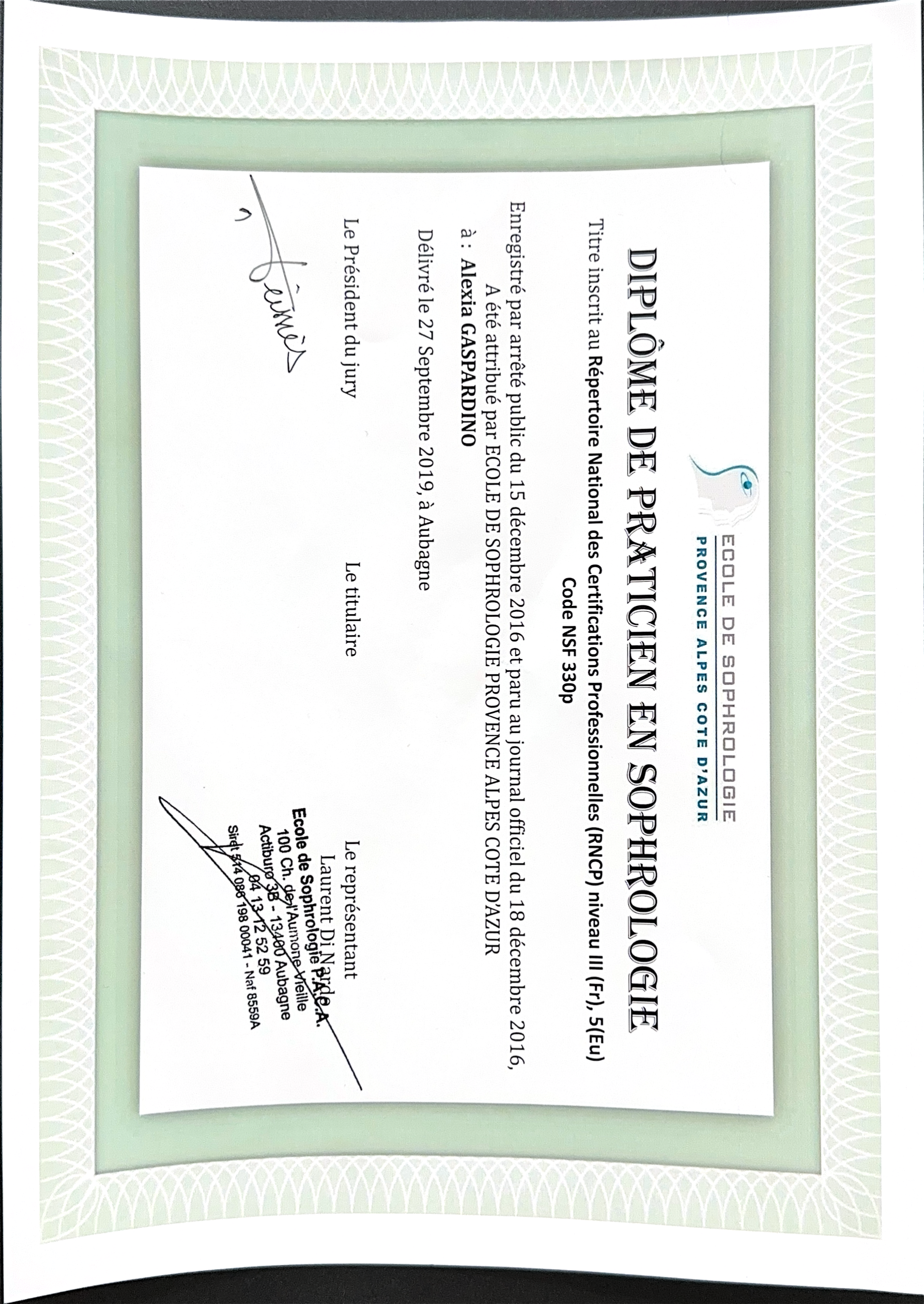 photo diplome Alexia GASPARDINO 