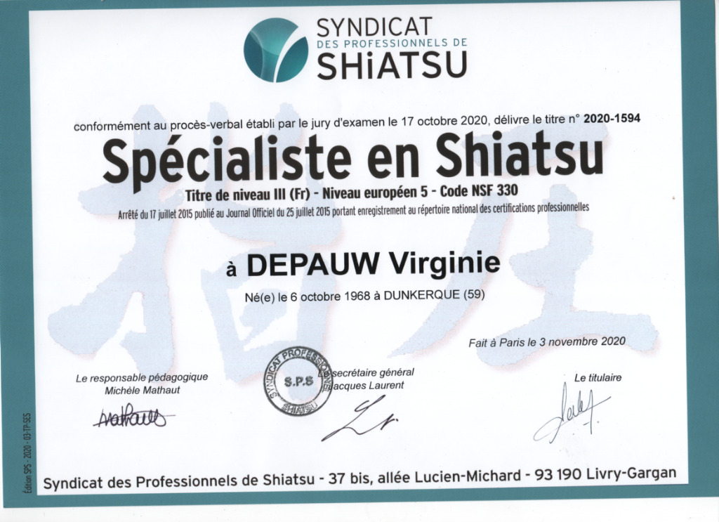 photo diplome Virginya Shiatsu