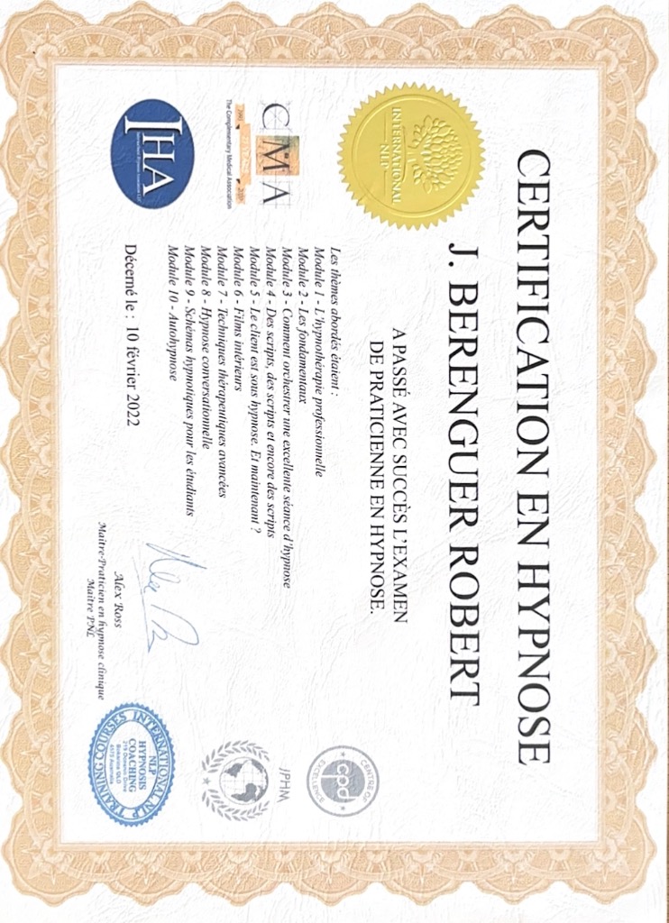 photo diplome J. Robert - Parenthèse Sophro