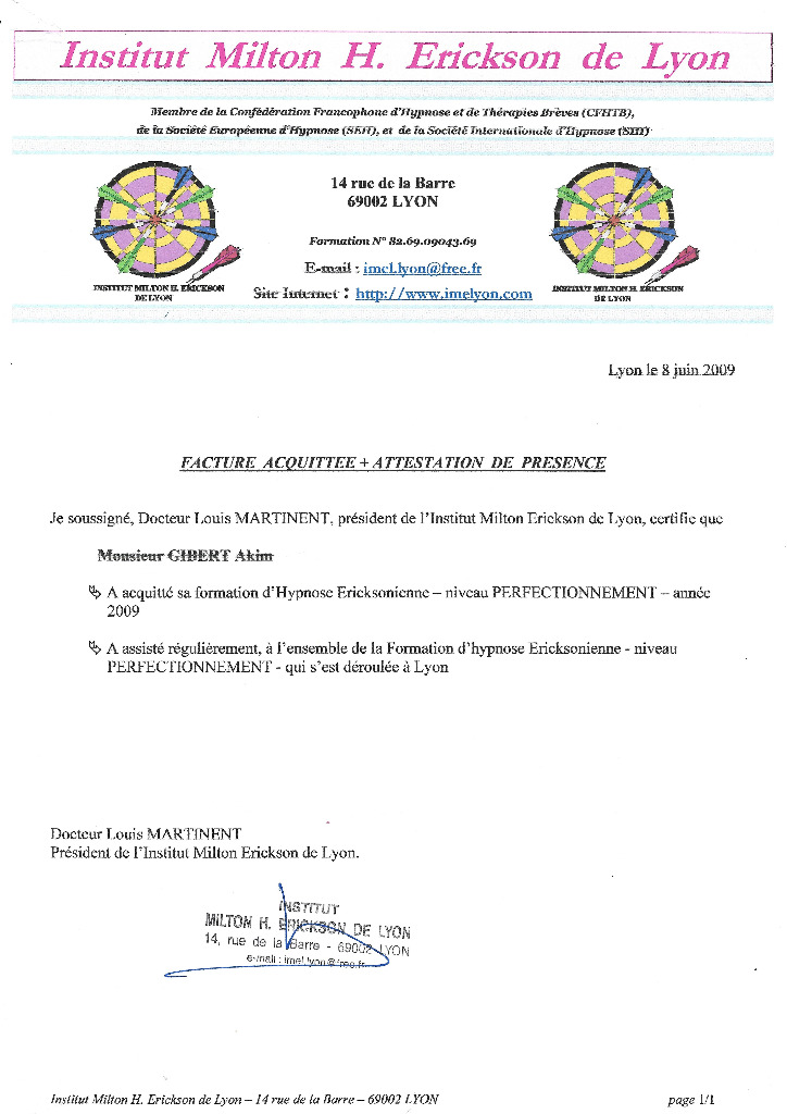 photo diplome Hypnose Lyon