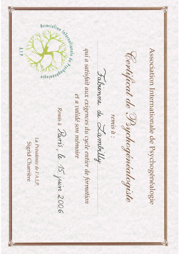 photo diplome Fabienne de Lambilly  Formatrice agréée