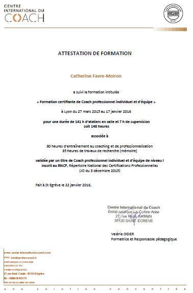 photo diplome Catherine FAVRE-MOIRON