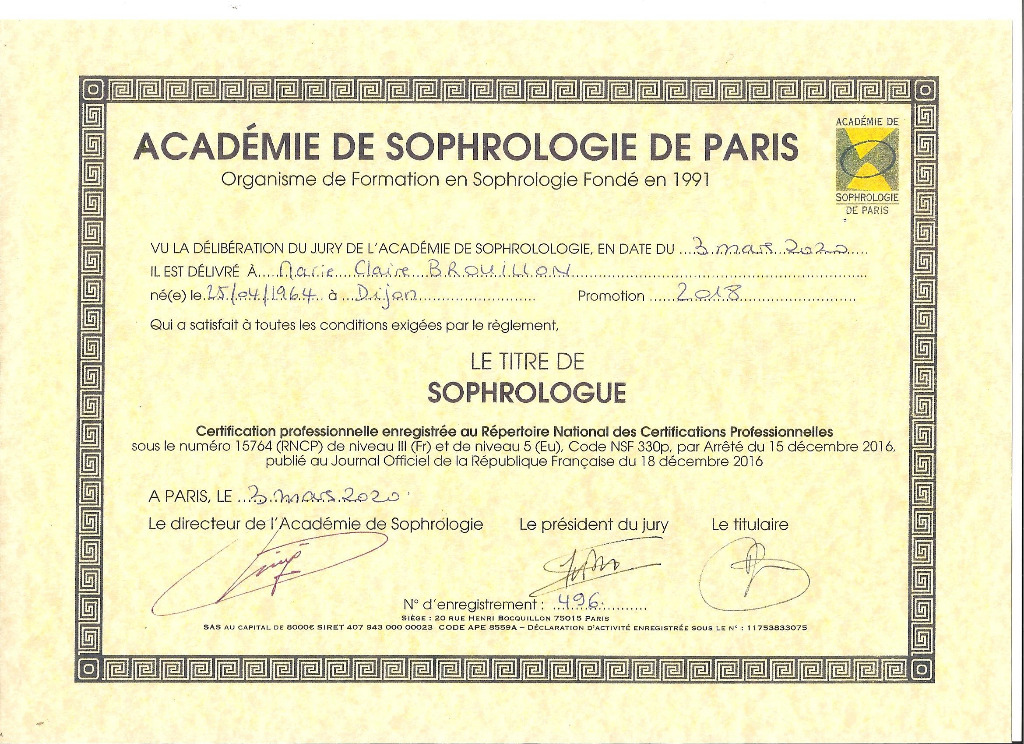 photo diplome Sophro Zoé