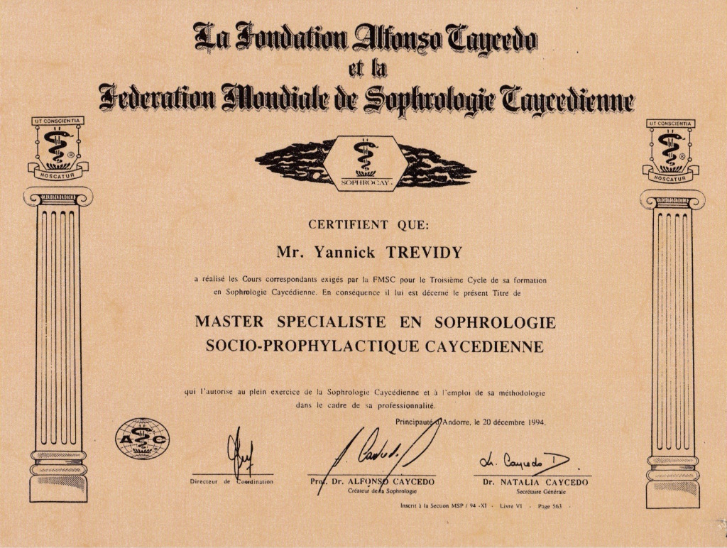 photo diplome Académie de Sophrologie de Grenoble