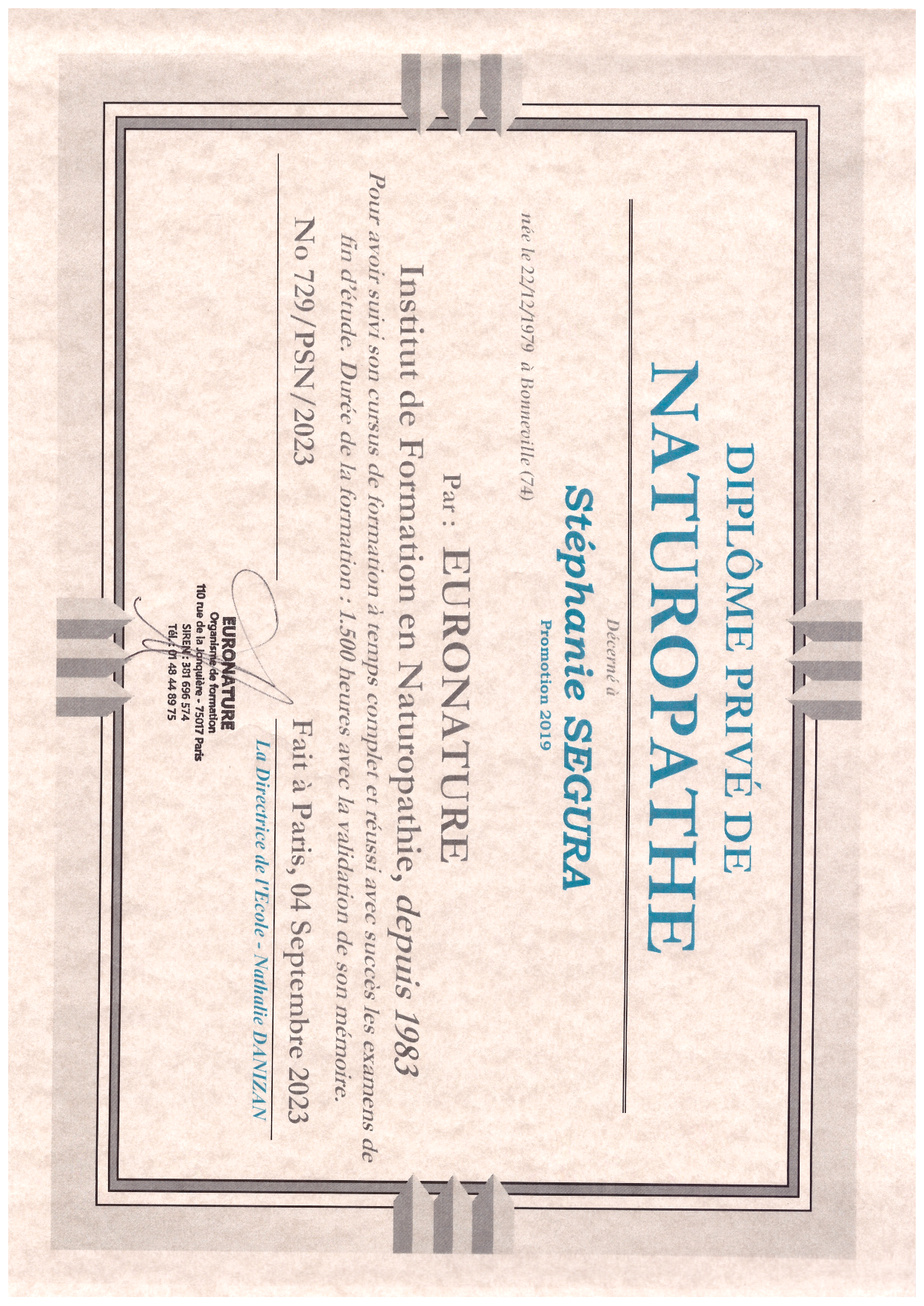 photo diplome Stéphanie Ségura