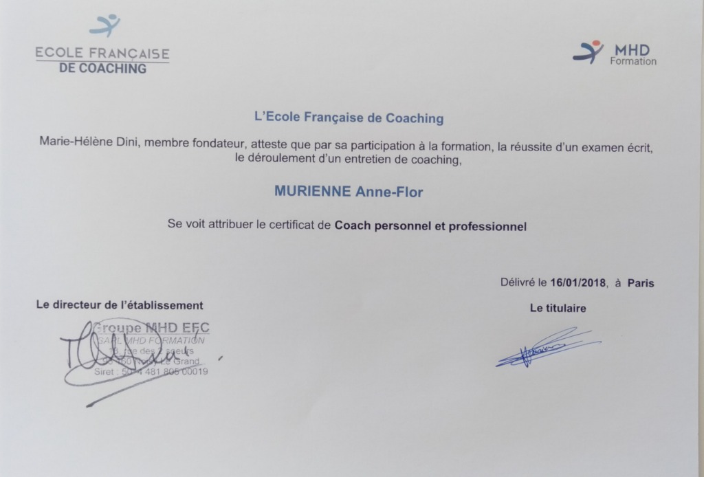 photo diplome Anne-Flor Murienne "Naviguer Sa Vie"