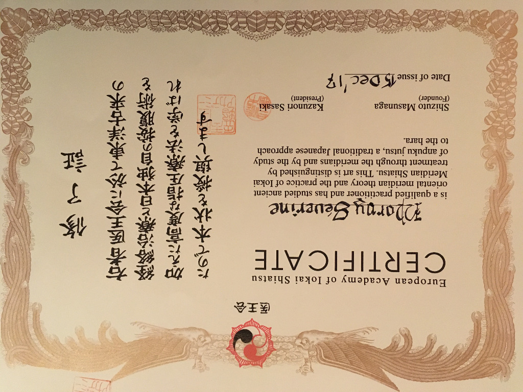 photo diplome Severine MOROY - Shiatsu & Do-In