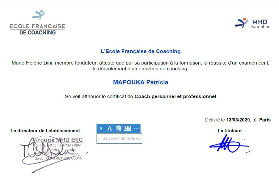 photo diplome Patricia MAPOUKA