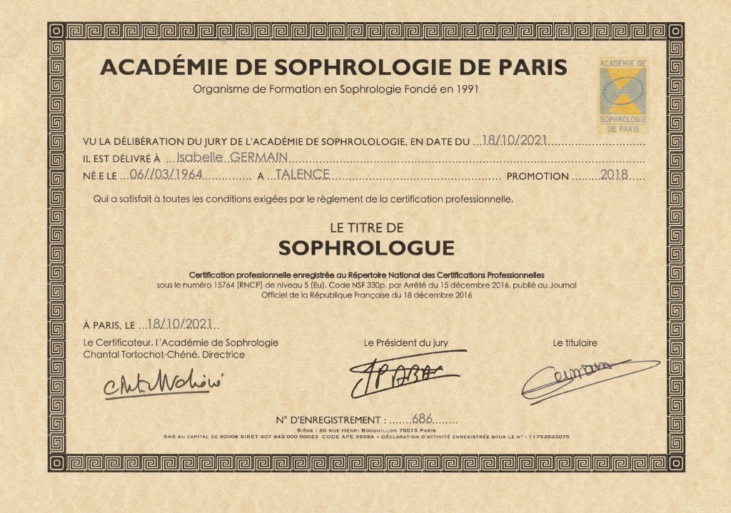 photo diplome Isabelle GERMAIN