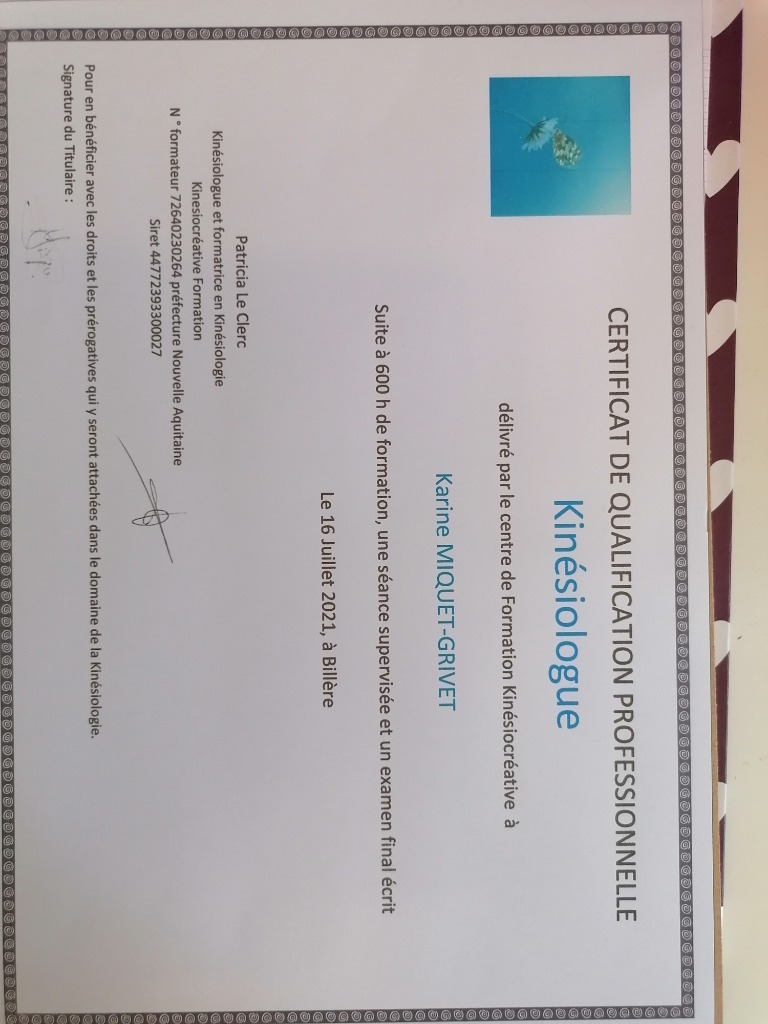 photo diplome Karine MIQUET-GRIVET