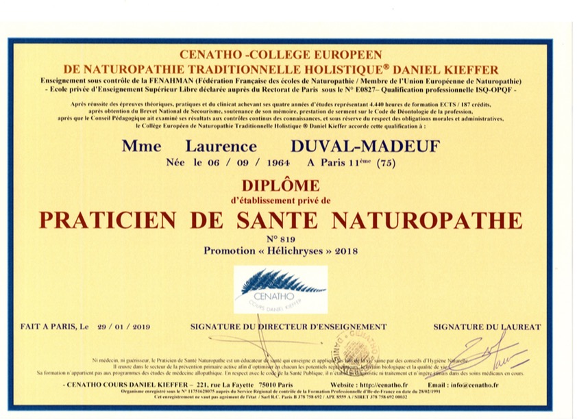 photo diplome Cabinet de naturopathie