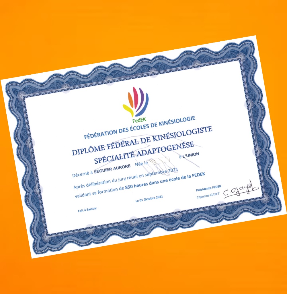 photo diplome Aurore Séguier Kinésiologue - La Voix du Corps