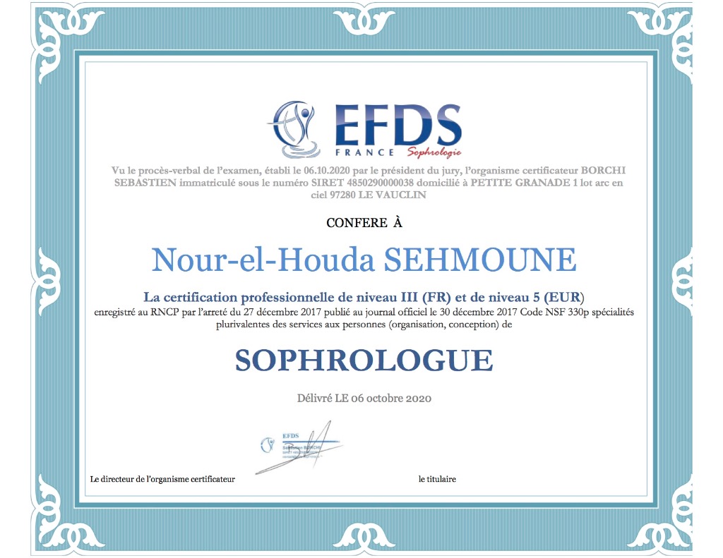 photo diplome Nour-el-Houda SEHMOUNE 