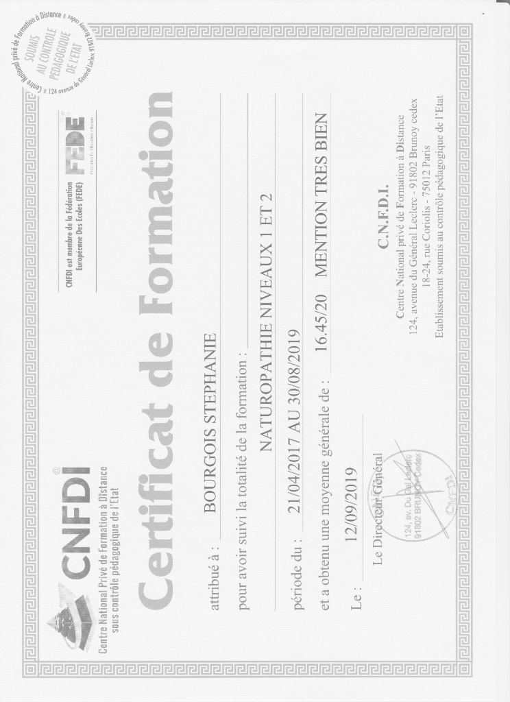 photo diplome Stéphanie Bourgois/ Naturo Spirit