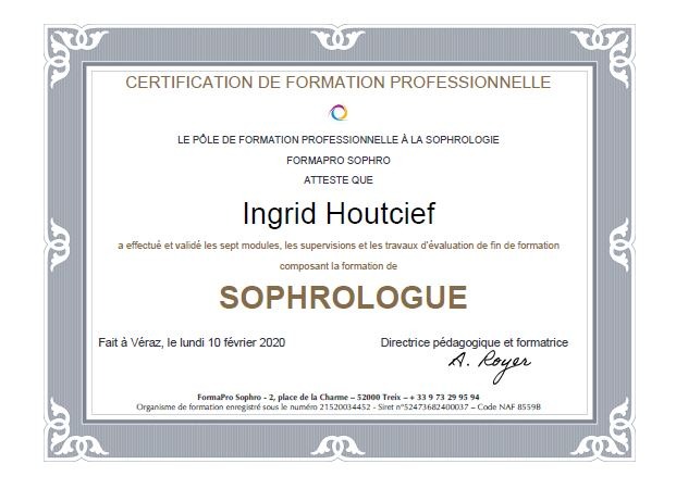 photo diplome Ingrid Houtcief