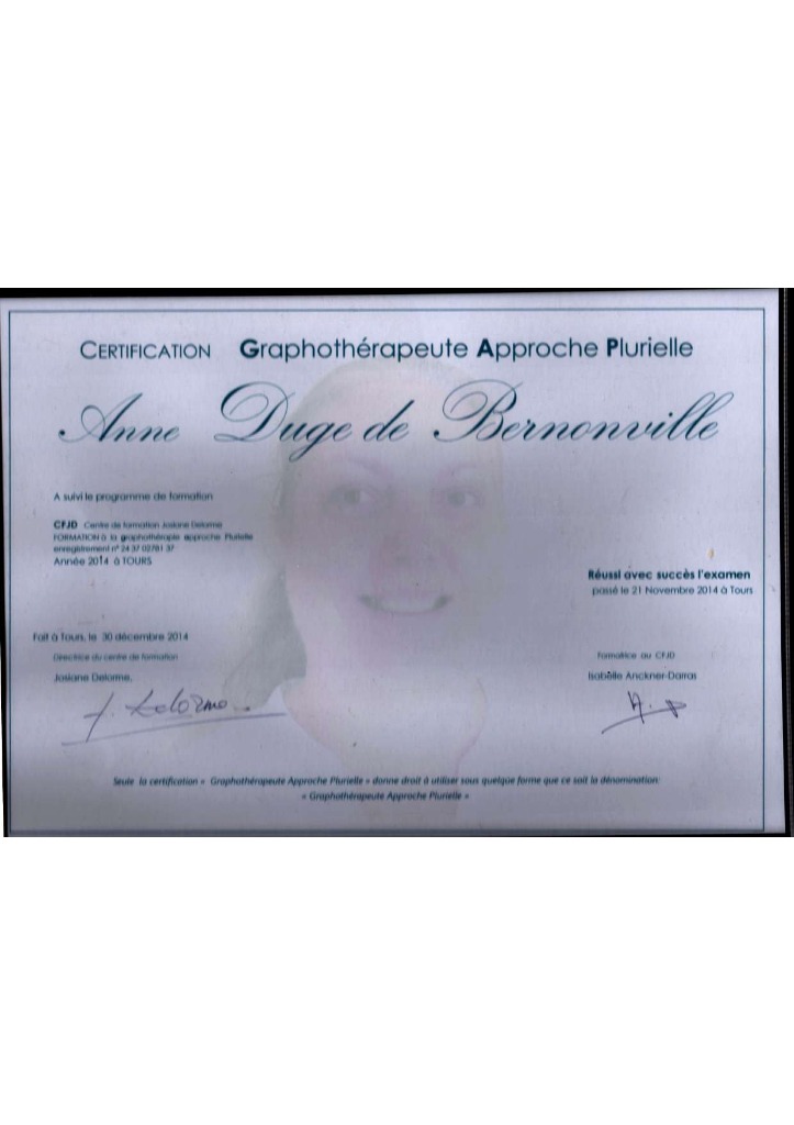 photo diplome Graphothérapeute Stylo Plume