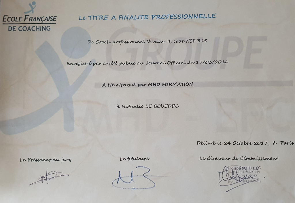 photo diplome Nathalie LE BOUËDEC