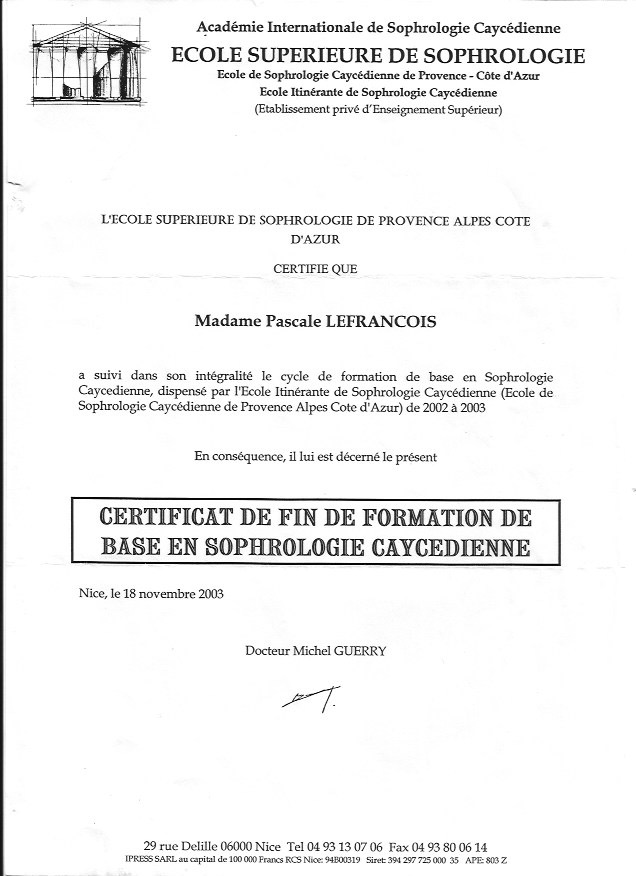 photo diplome PASCALE LEFRANCOIS