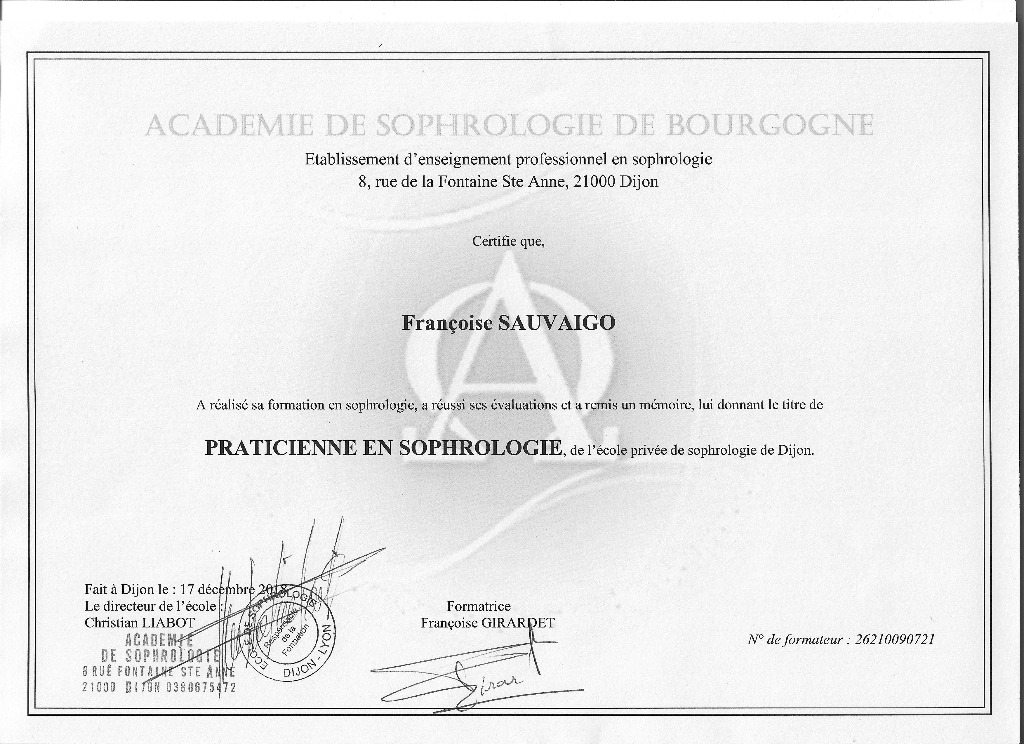 photo diplome Françoise SAUVAIGO