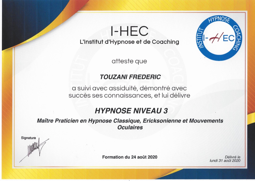 photo diplome HYPNO-COACH et PERFORMANCE