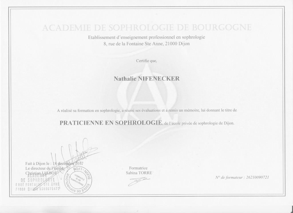 photo diplome Nathalie Nifenecker